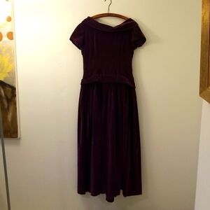 Vintage 1950s Velvet Bow Tie Dress Purple Medium EUC